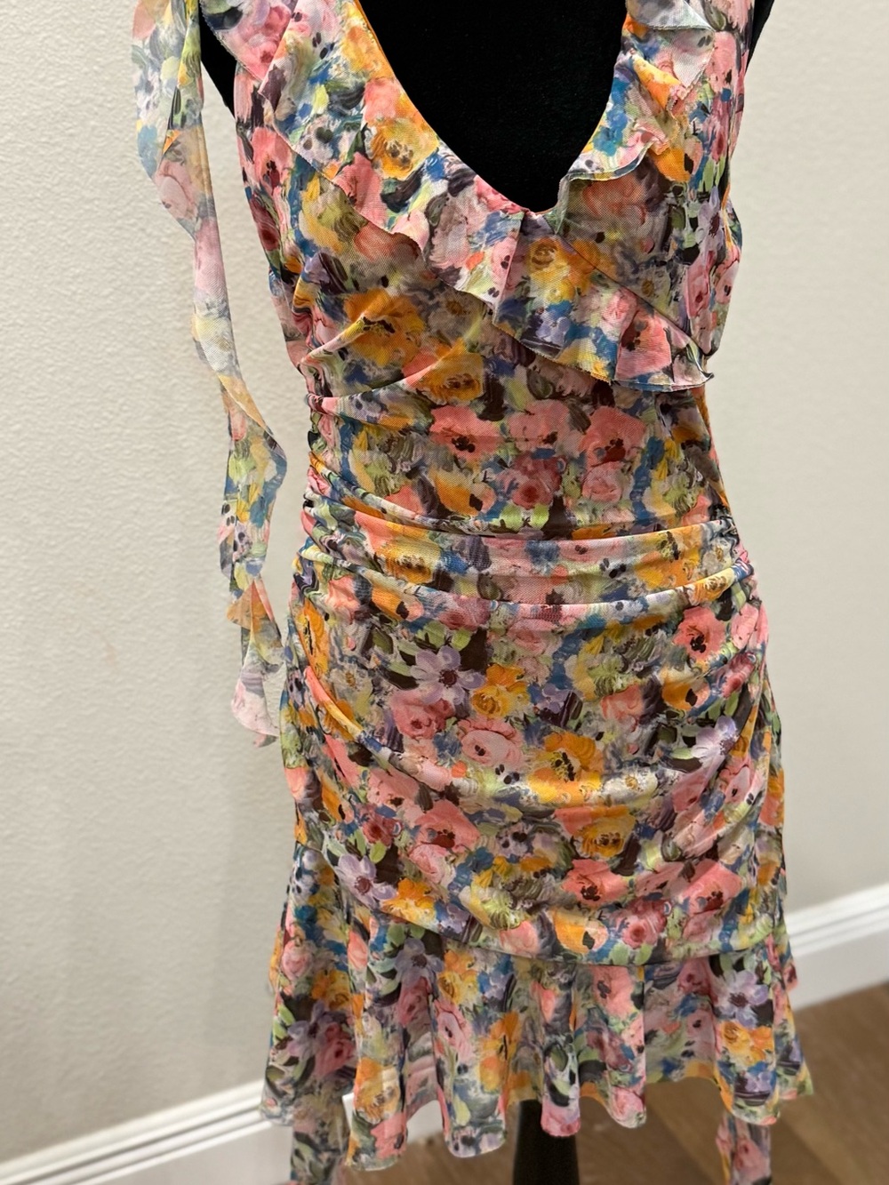 Zara Pastel Floral Ruffle Mini Dress - Pink, Yellow, Blue, Cream